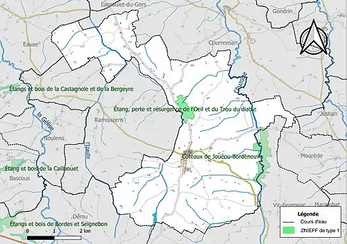 Carte des ZNIEFF de type 1 sur la commune.