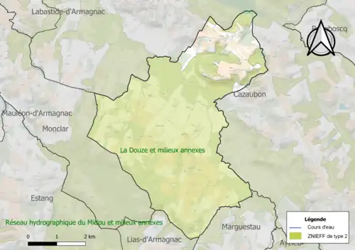 Carte de la ZNIEFF de type 2 sur la commune.