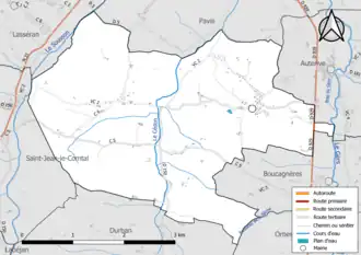 Carte en couleur présentant le réseau hydrographique de la commune