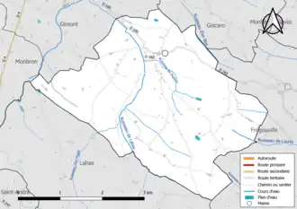 Carte en couleur présentant le réseau hydrographique de la commune