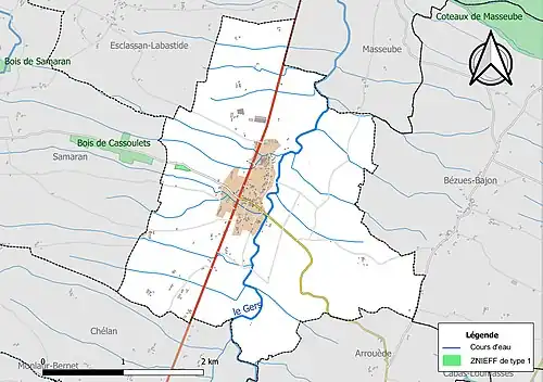 Carte de la ZNIEFF de type 1 sur la commune.