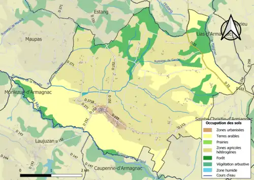 Carte en couleurs présentant l'occupation des sols.
