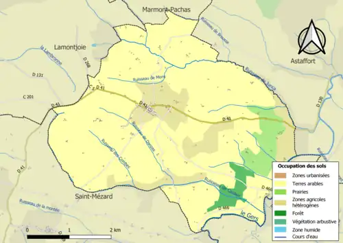 Carte en couleurs présentant l'occupation des sols.