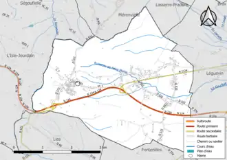 Carte en couleur présentant le réseau hydrographique de la commune
