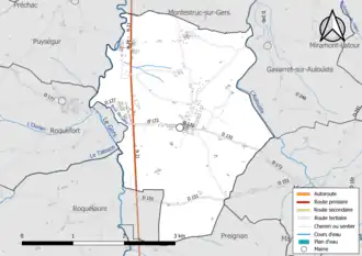 Carte en couleur présentant le réseau hydrographique de la commune