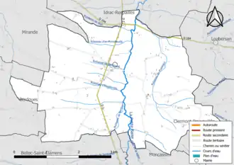 Carte en couleur présentant le réseau hydrographique de la commune