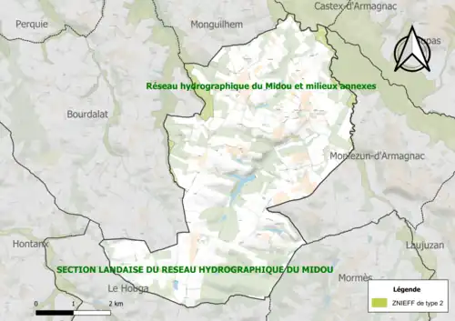 Carte de la ZNIEFF de type 2 sur la commune.