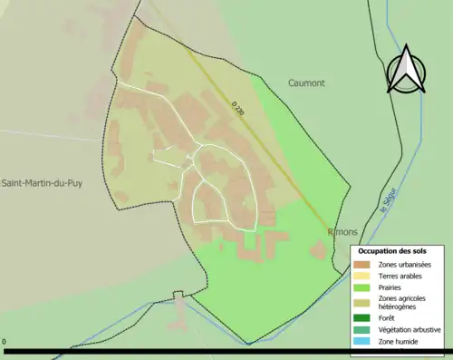 Carte en couleurs présentant l'occupation des sols.