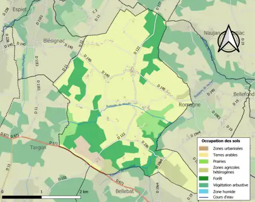 Carte en couleurs présentant l'occupation des sols.