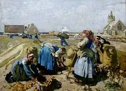 Lucien Simon : La Récolte des pommes de terre [devant la chapelle Notre-Dame-de-la-Joie] (huile sur toile, 1907, musée des beaux-arts de Quimper)