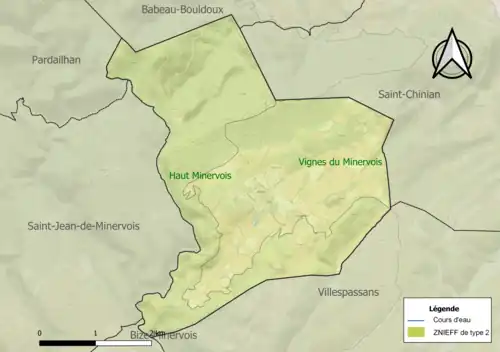 Carte des ZNIEFF de type 2 sur la commune.