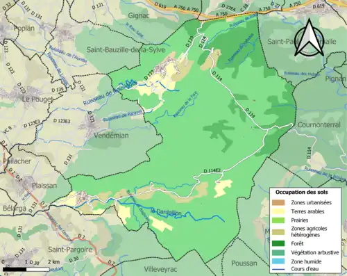 Carte en couleurs présentant l'occupation des sols.