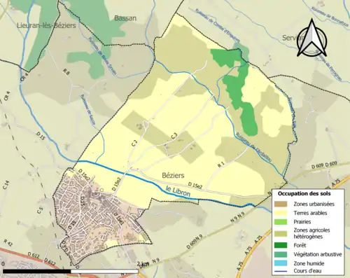 Carte en couleurs présentant l'occupation des sols.