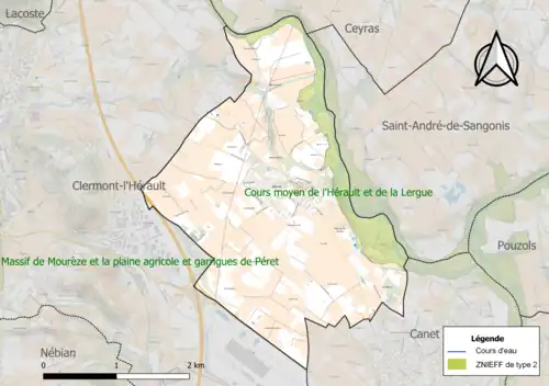 Carte de la ZNIEFF de type 2 sur la commune.
