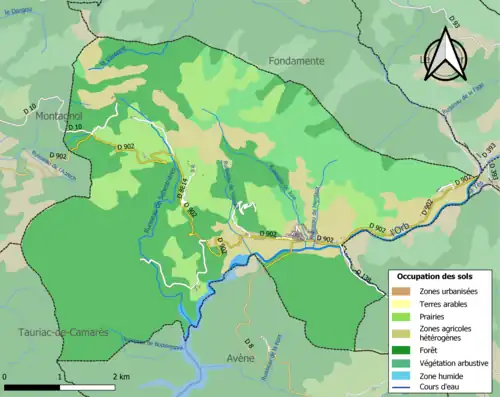 Carte en couleurs présentant l'occupation des sols.