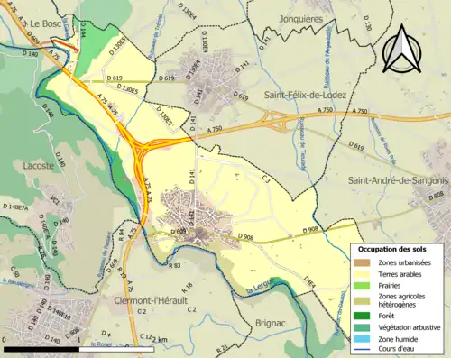 Carte en couleurs présentant l'occupation des sols.
