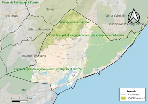 Carte des ZNIEFF de type 2 sur le territoire de la commune.
