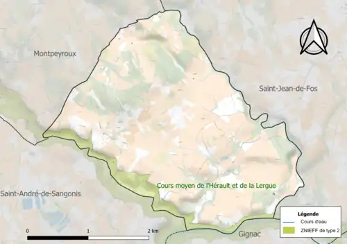 Carte de la ZNIEFF de type 2 sur la commune.