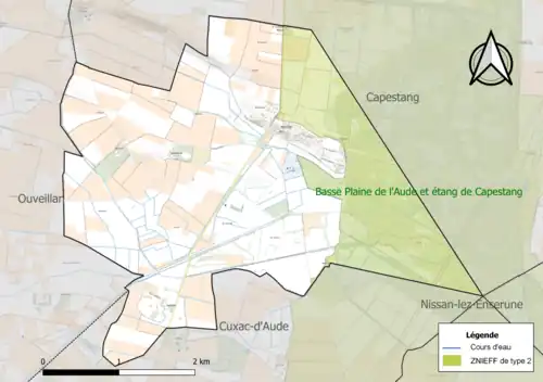 Carte de la ZNIEFF de type 2 sur la commune.
