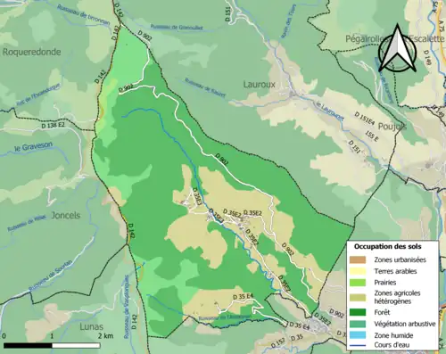 Carte en couleurs présentant l'occupation des sols.