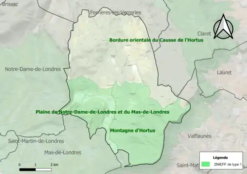Carte des ZNIEFF de type 1 sur la commune.