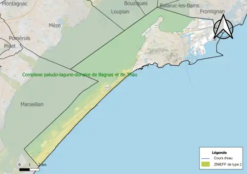 Carte de la ZNIEFF de type 2 sur le territoire de la commune.
