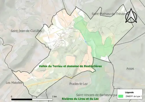 Carte de la ZNIEFF de type 1 sur la commune.