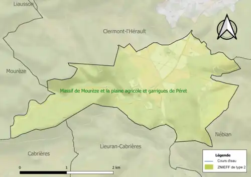 Carte de la ZNIEFF de type 2 sur la commune.