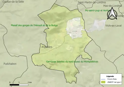 Carte des ZNIEFF de type 2 sur la commune.