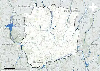 Carte en couleur présentant le réseau hydrographique de la commune