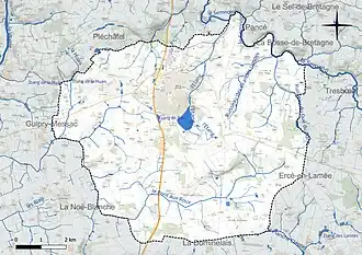 Carte en couleur présentant le réseau hydrographique de la commune