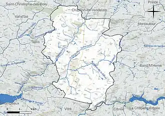Carte en couleur présentant le réseau hydrographique de la commune