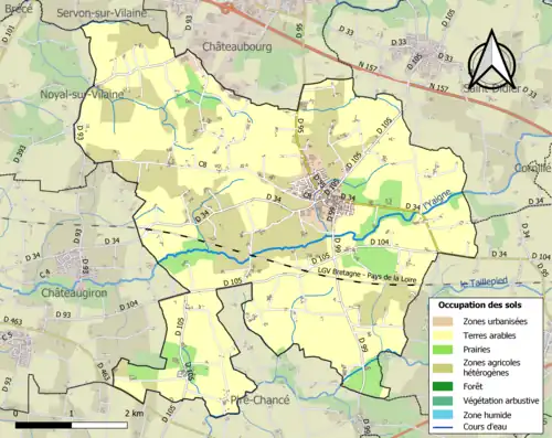 Carte en couleurs présentant l'occupation des sols.