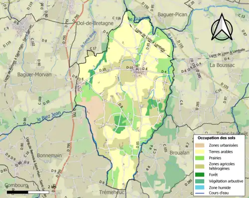 Carte en couleurs présentant l'occupation des sols.