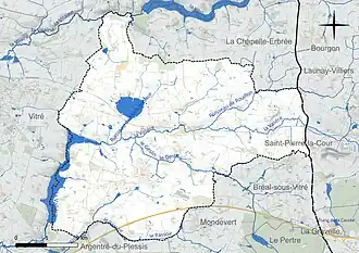 Carte en couleur présentant le réseau hydrographique de la commune