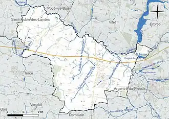 Carte en couleur présentant le réseau hydrographique de la commune