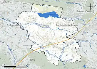 Carte en couleur présentant le réseau hydrographique de la commune