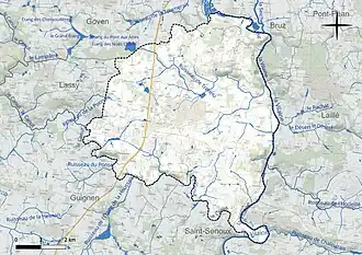 Carte en couleur présentant le réseau hydrographique de la commune
