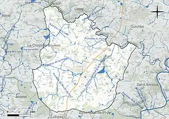 Carte en couleur présentant le réseau hydrographique de la commune