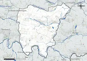Carte en couleur présentant le réseau hydrographique de la commune