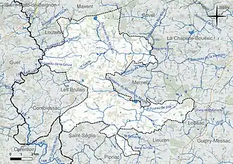 Carte en couleur présentant le réseau hydrographique de la commune