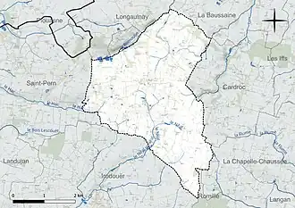 Carte en couleur présentant le réseau hydrographique de la commune