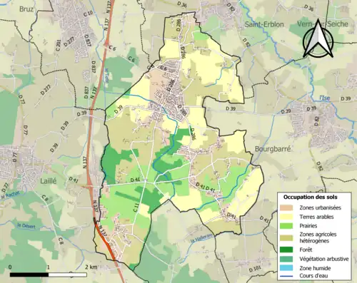 Carte en couleurs présentant l'occupation des sols.