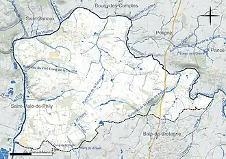 Carte en couleur présentant le réseau hydrographique de la commune