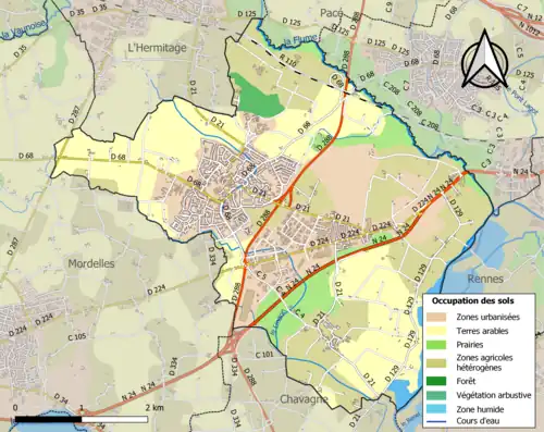 Carte en couleurs présentant l'occupation des sols.