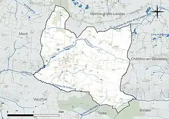 Carte du réseau hydrographique de Saint-Christophe-des-Bois.