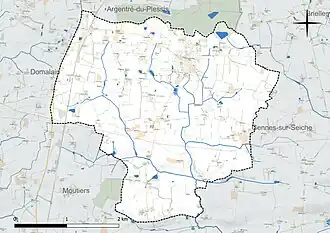 Carte en couleur présentant le réseau hydrographique de la commune
