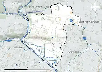 Carte en couleur présentant le réseau hydrographique de la commune