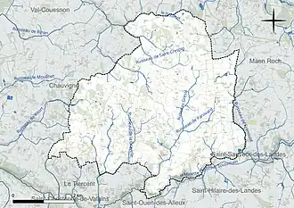 Carte en couleur présentant le réseau hydrographique de la commune