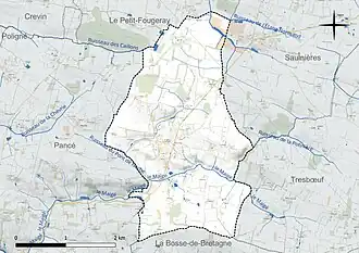 Carte en couleur présentant le réseau hydrographique de la commune